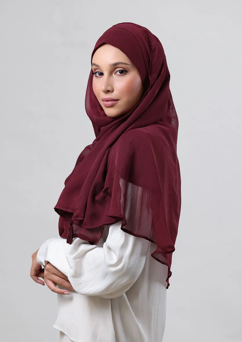 Burgundy-Plain Crinkled Chiffon