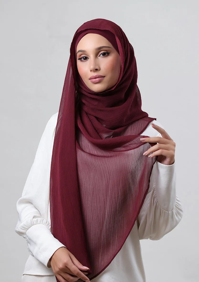 Burgundy-Plain Crinkled Chiffon