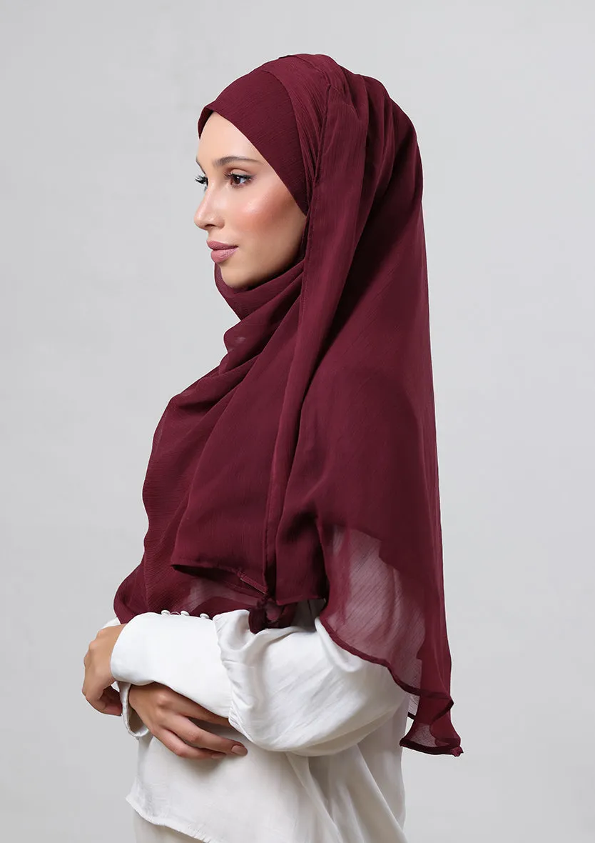 Burgundy-Plain Crinkled Chiffon
