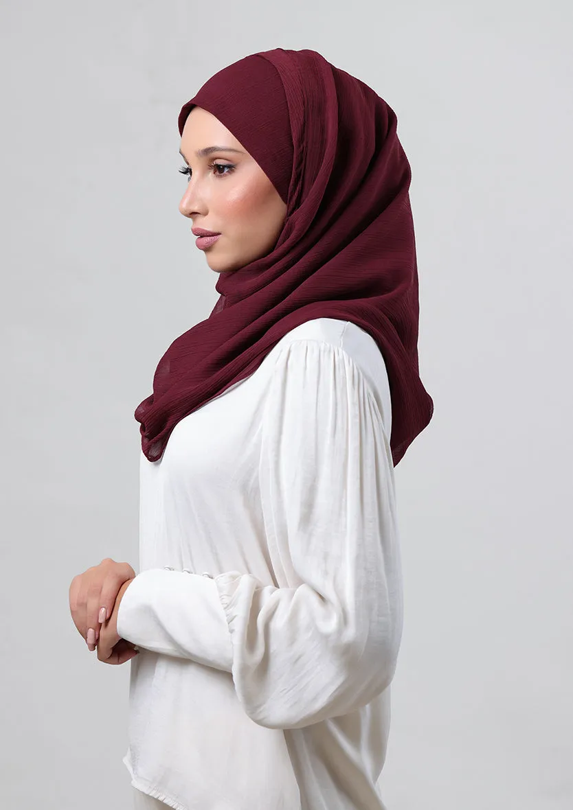 Burgundy-Plain Crinkled Chiffon