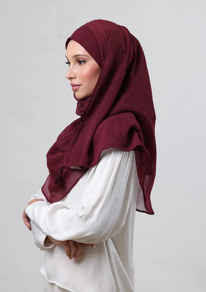 Burgundy-Plain Crinkled Chiffon