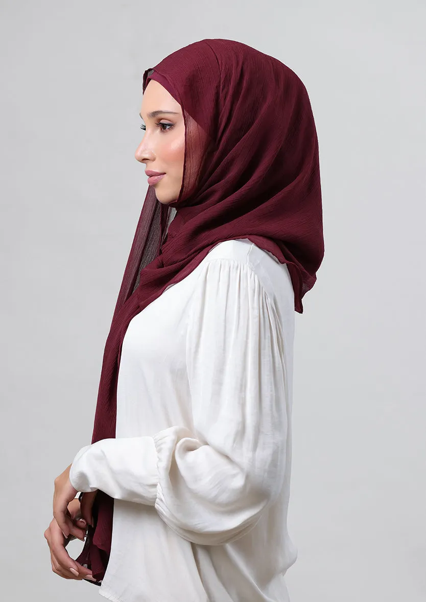 Burgundy-Plain Crinkled Chiffon
