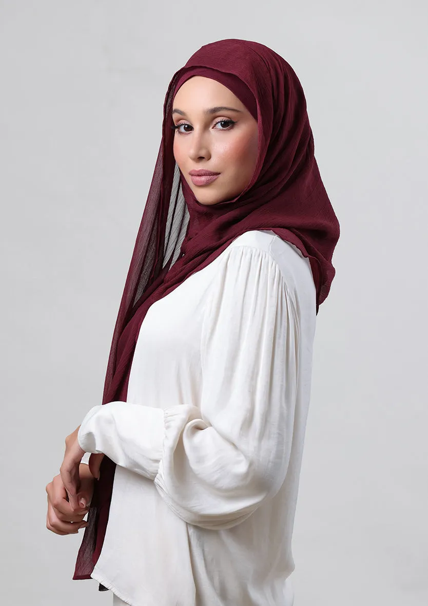 Burgundy-Plain Crinkled Chiffon