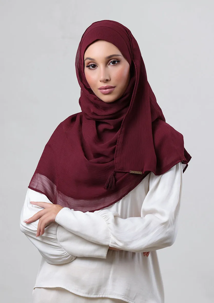 Burgundy-Plain Crinkled Chiffon