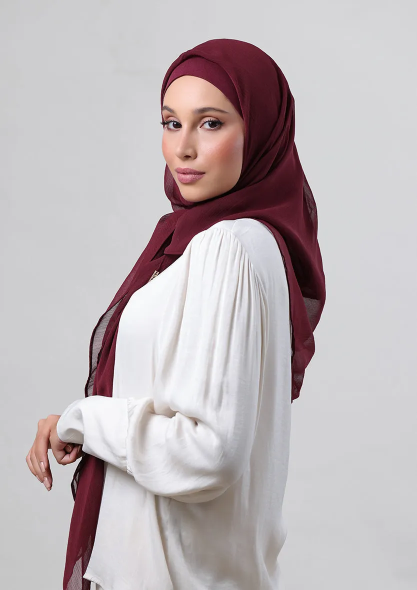 Burgundy-Plain Crinkled Chiffon