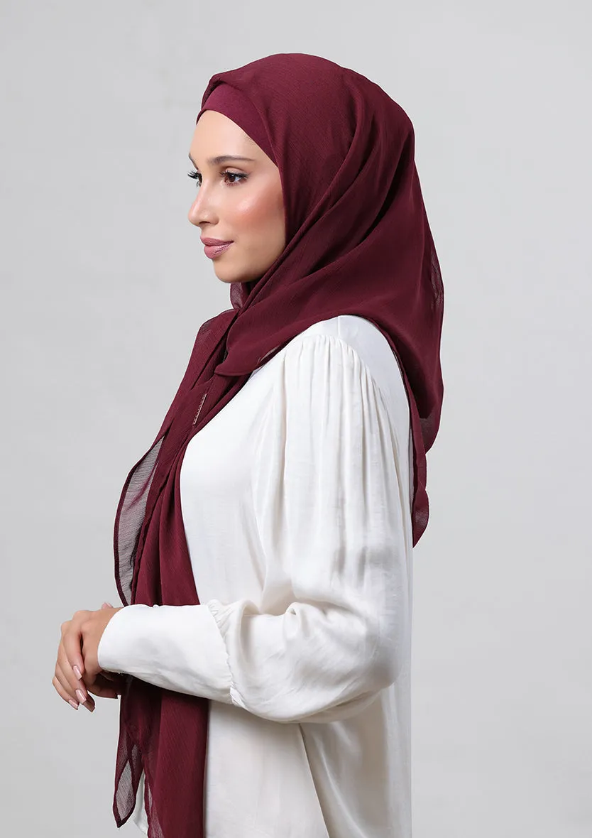 Burgundy-Plain Crinkled Chiffon