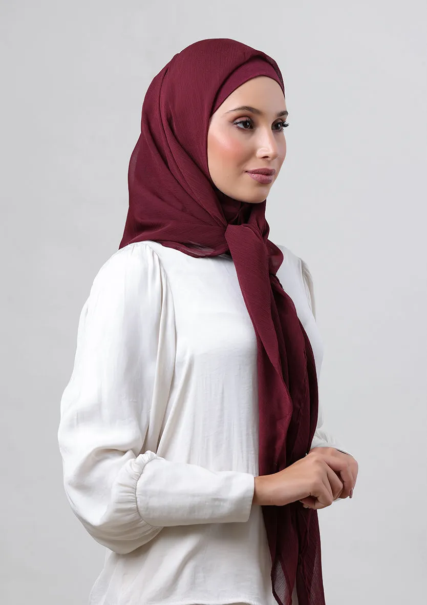 Burgundy-Plain Crinkled Chiffon