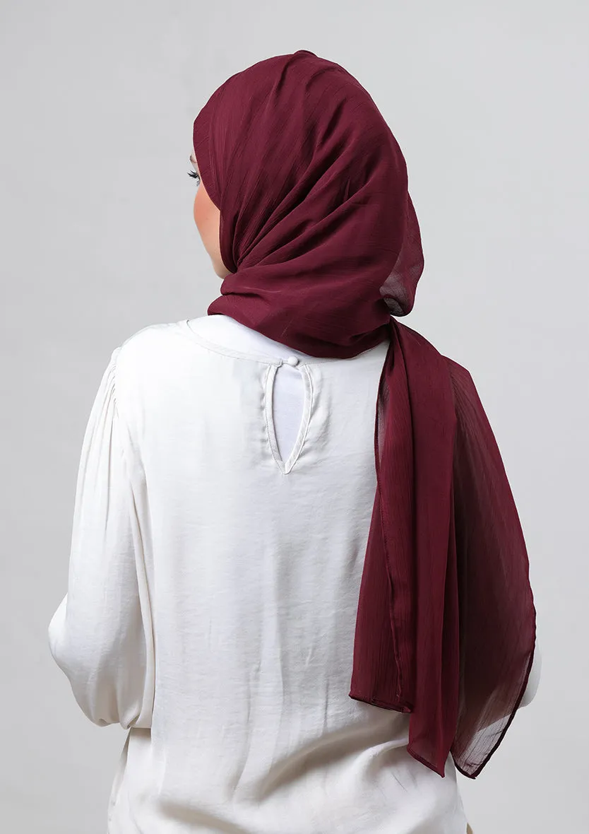 Burgundy-Plain Crinkled Chiffon