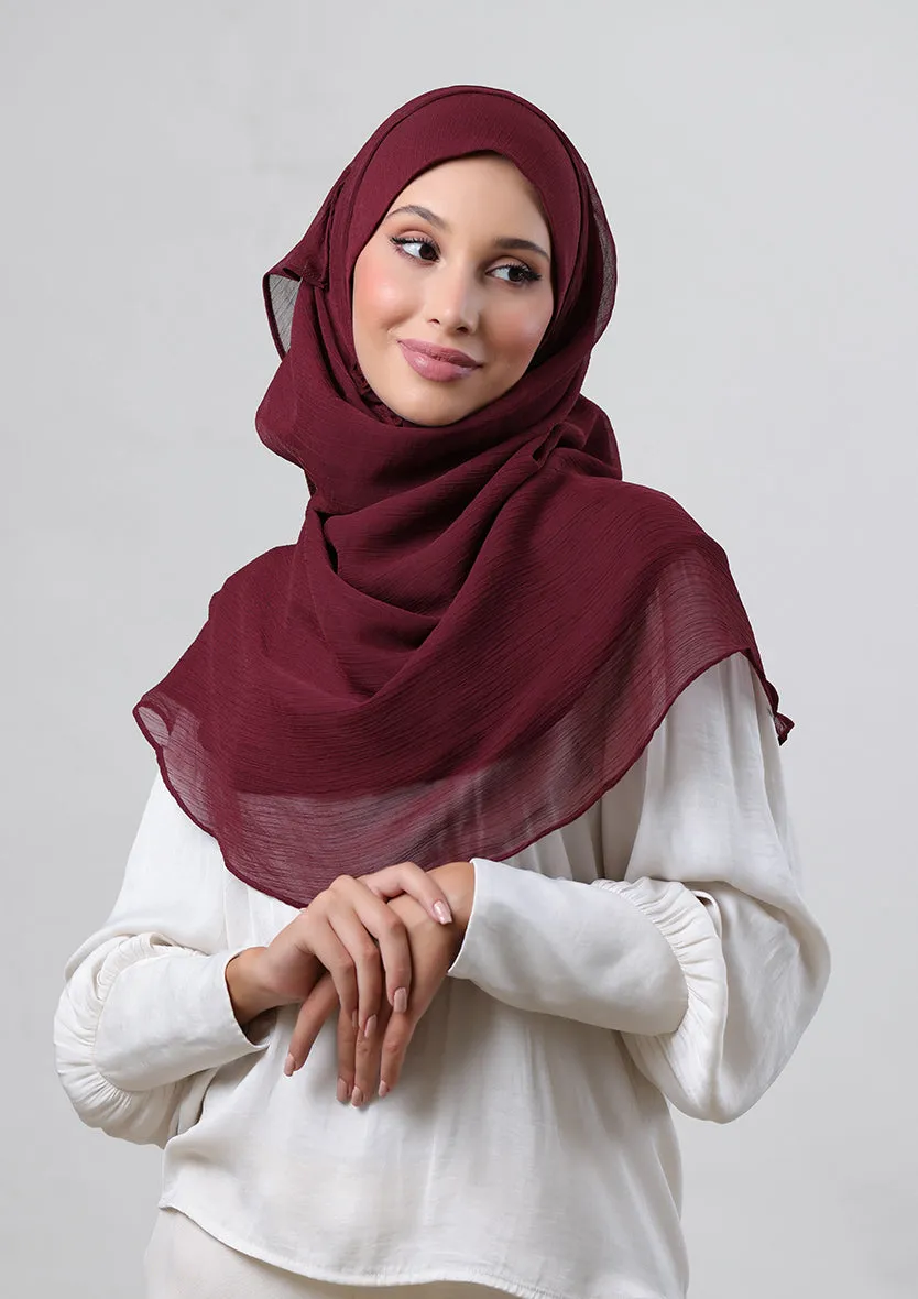 Burgundy-Plain Crinkled Chiffon