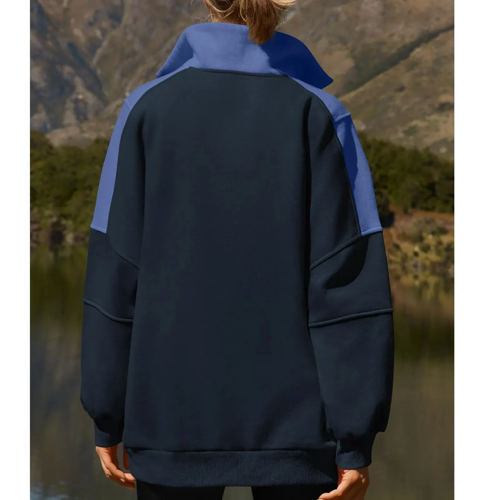 Casual Color Block Half-Zip Pullover