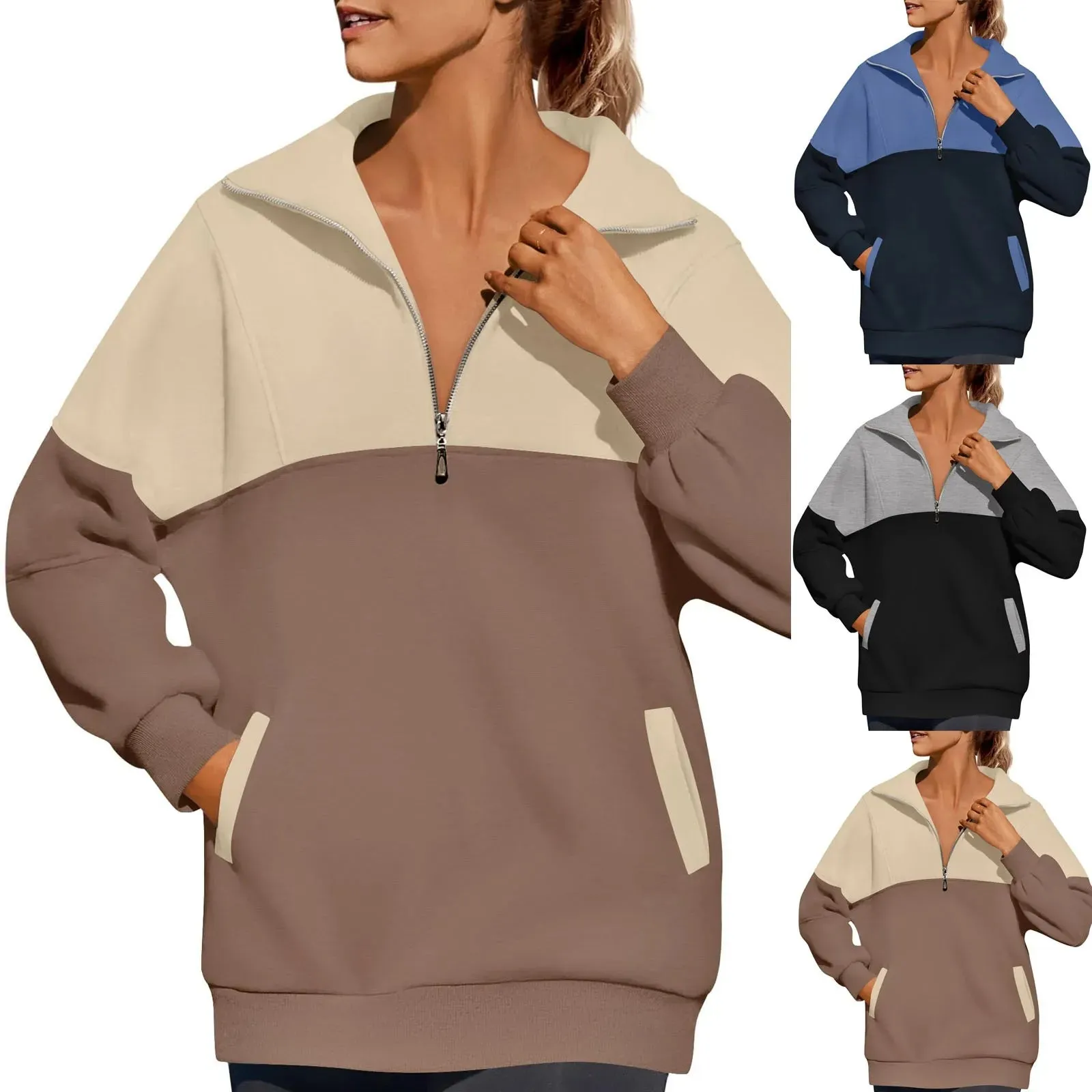 Casual Color Block Half-Zip Pullover