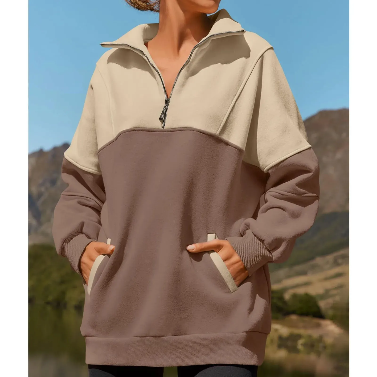 Casual Color Block Half-Zip Pullover