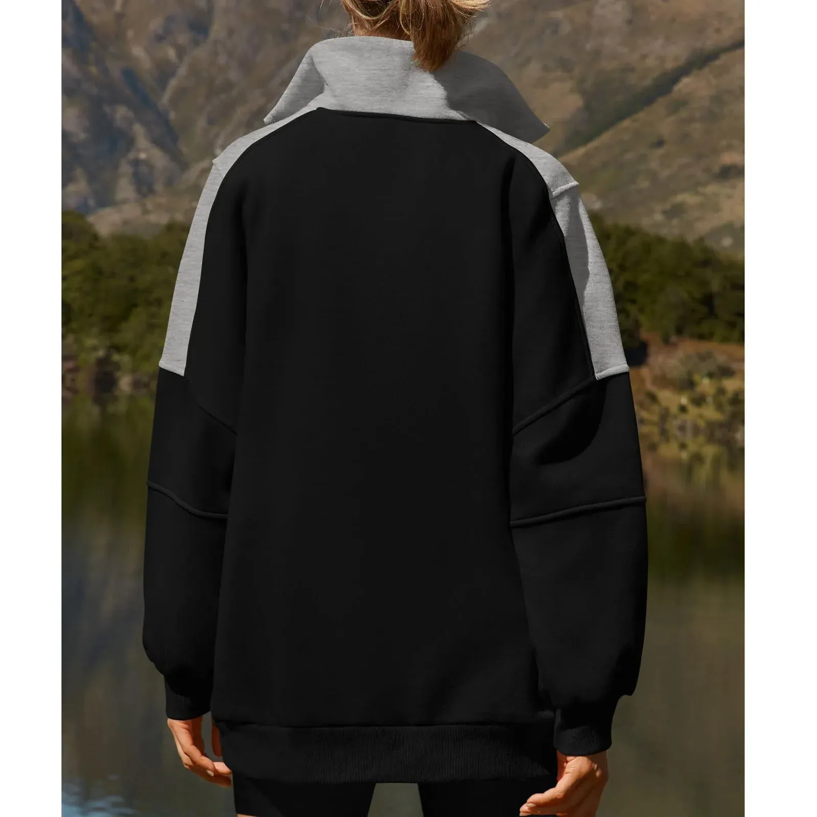 Casual Color Block Half-Zip Pullover