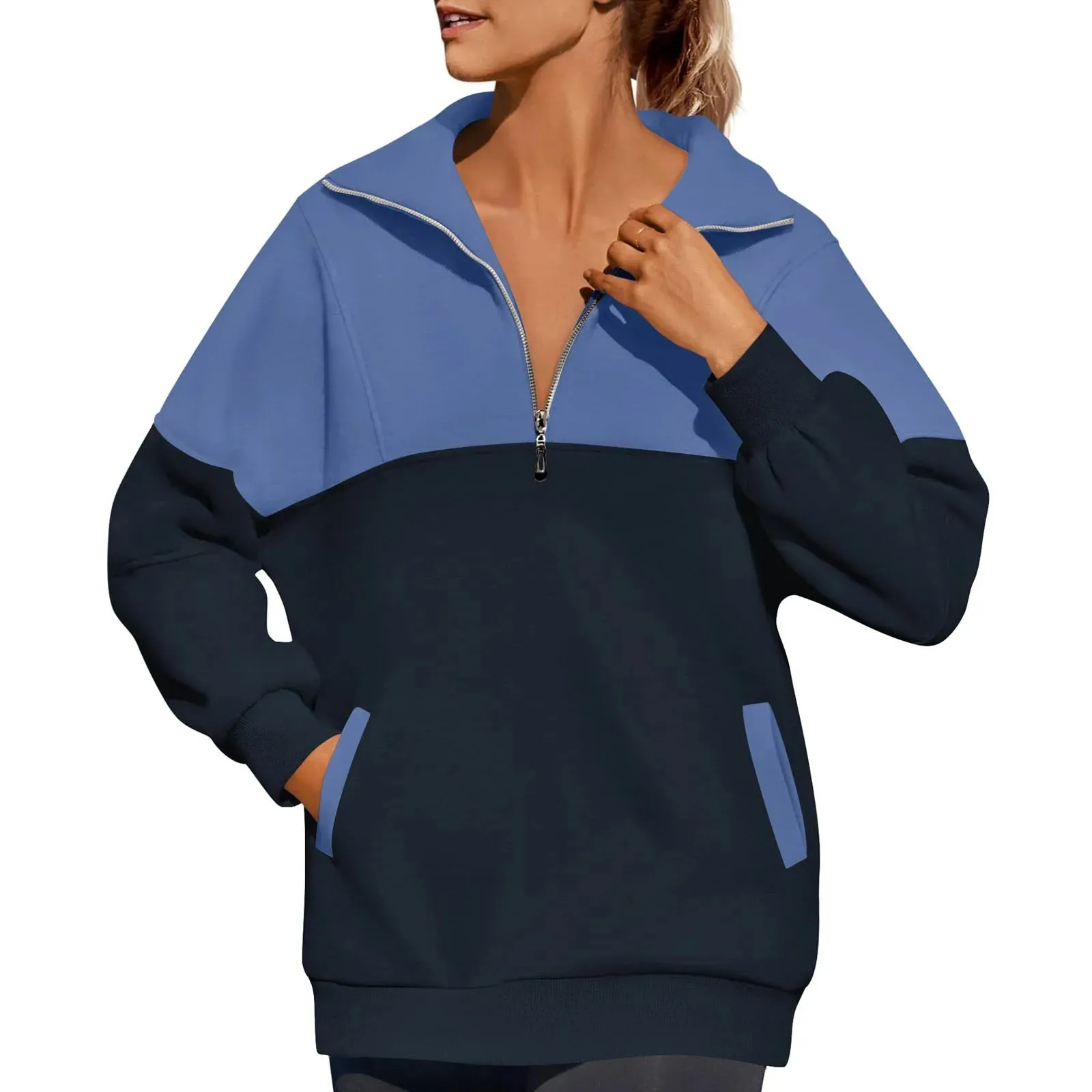 Casual Color Block Half-Zip Pullover