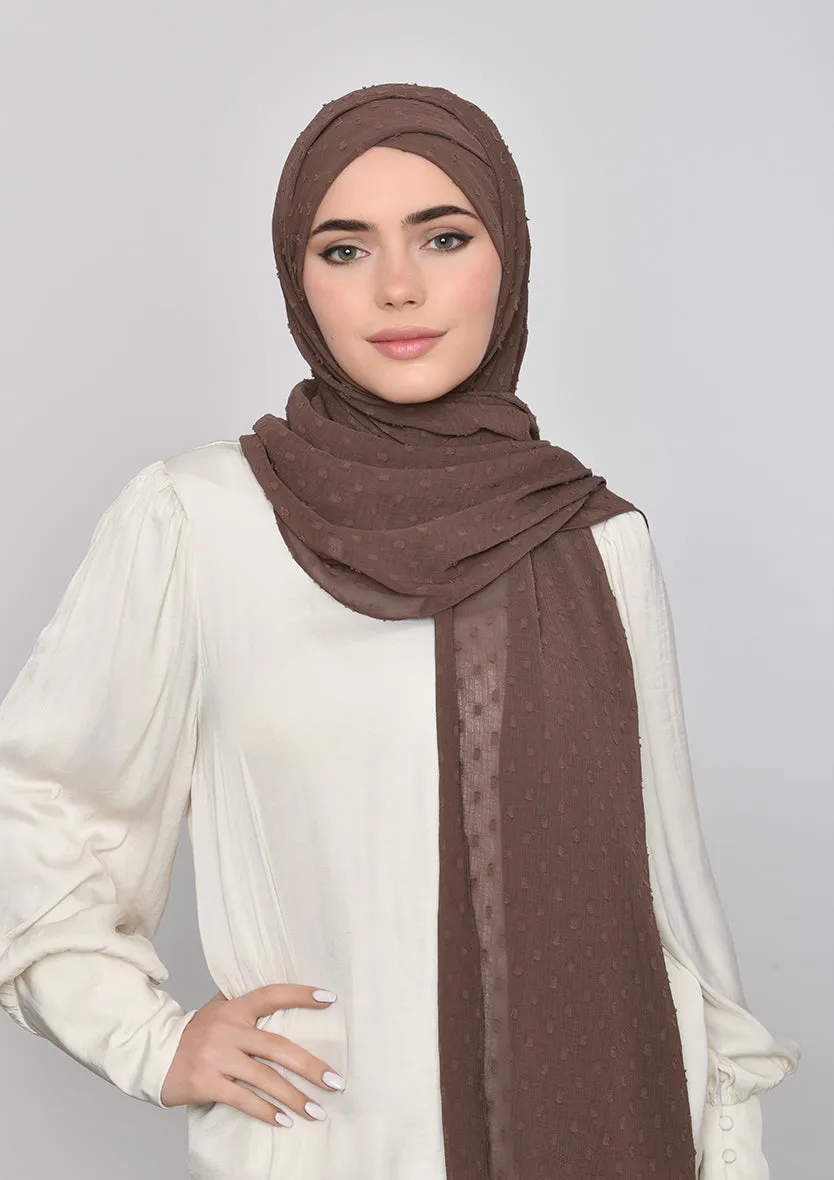 Chocolate-Plain Mosaic Butti Chiffon