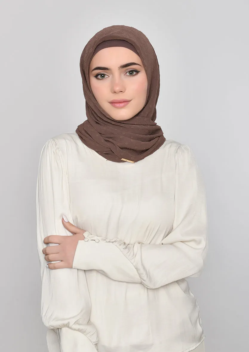 Chocolate-Plain Mosaic Butti Chiffon