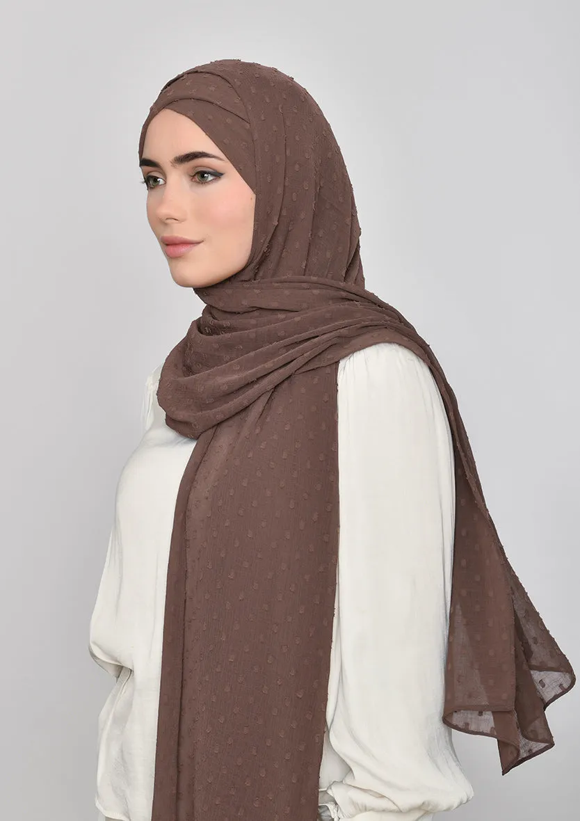 Chocolate-Plain Mosaic Butti Chiffon