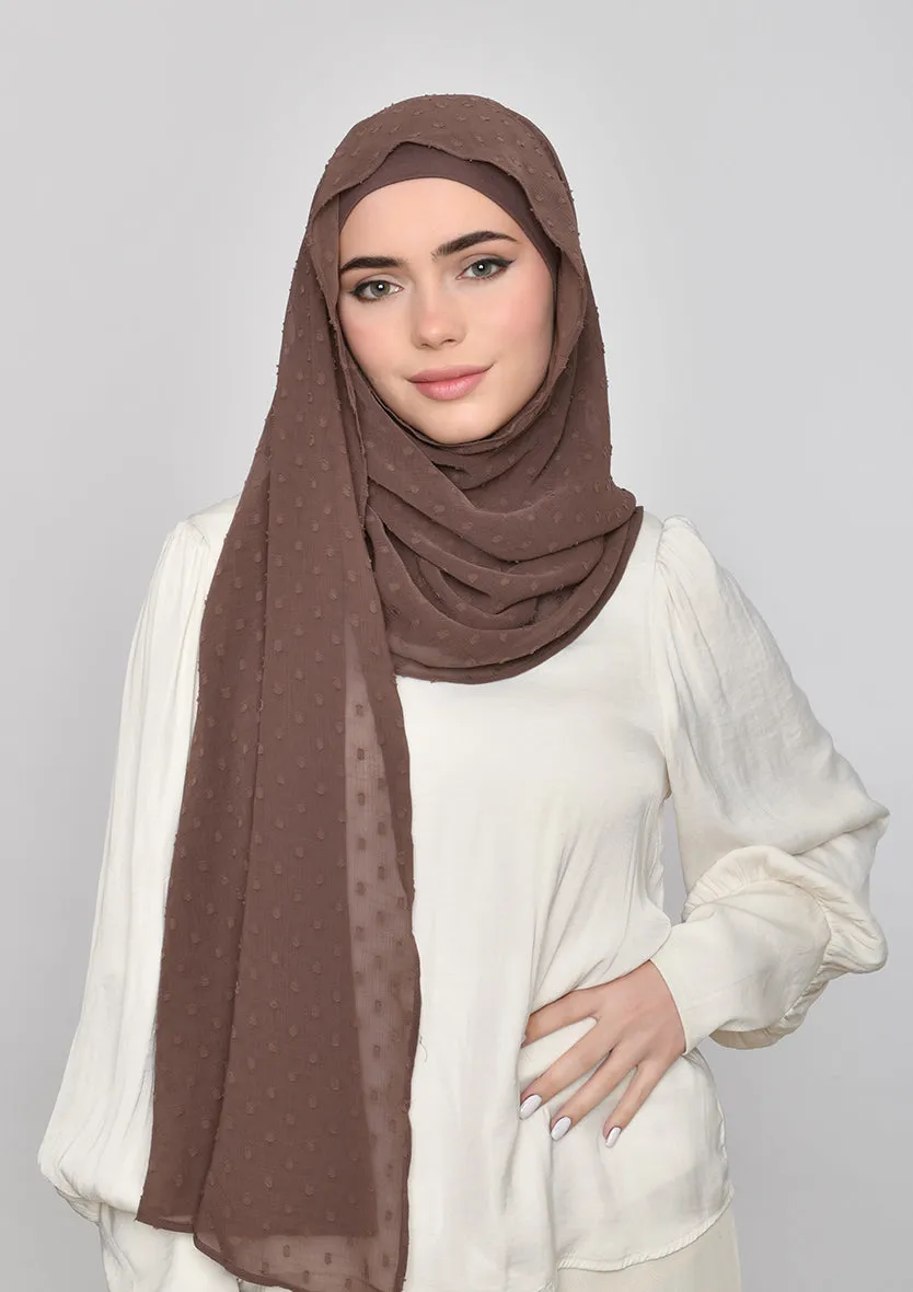 Chocolate-Plain Mosaic Butti Chiffon