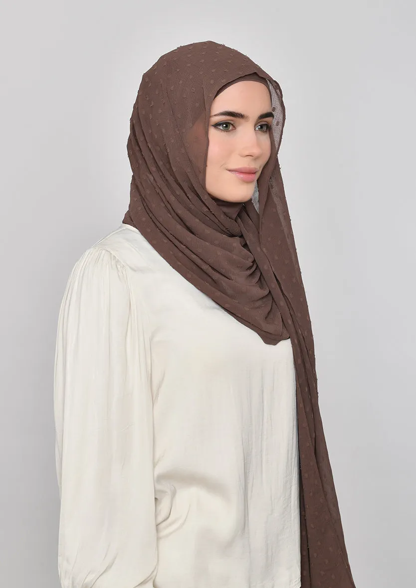 Chocolate-Plain Mosaic Butti Chiffon