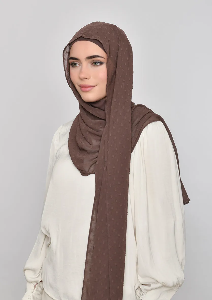 Chocolate-Plain Mosaic Butti Chiffon