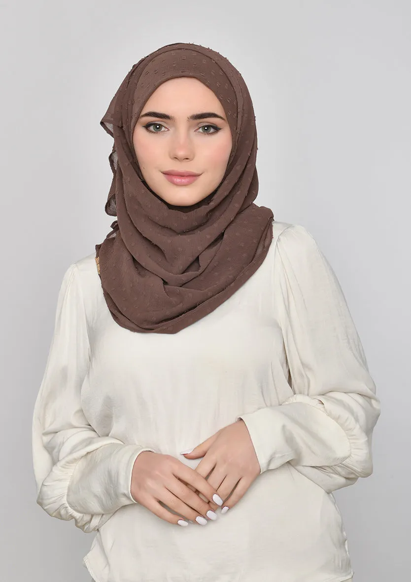 Chocolate-Plain Mosaic Butti Chiffon