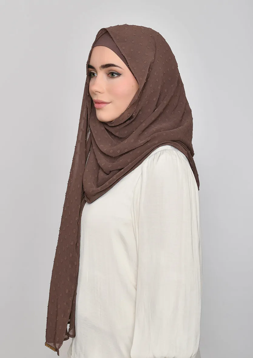 Chocolate-Plain Mosaic Butti Chiffon