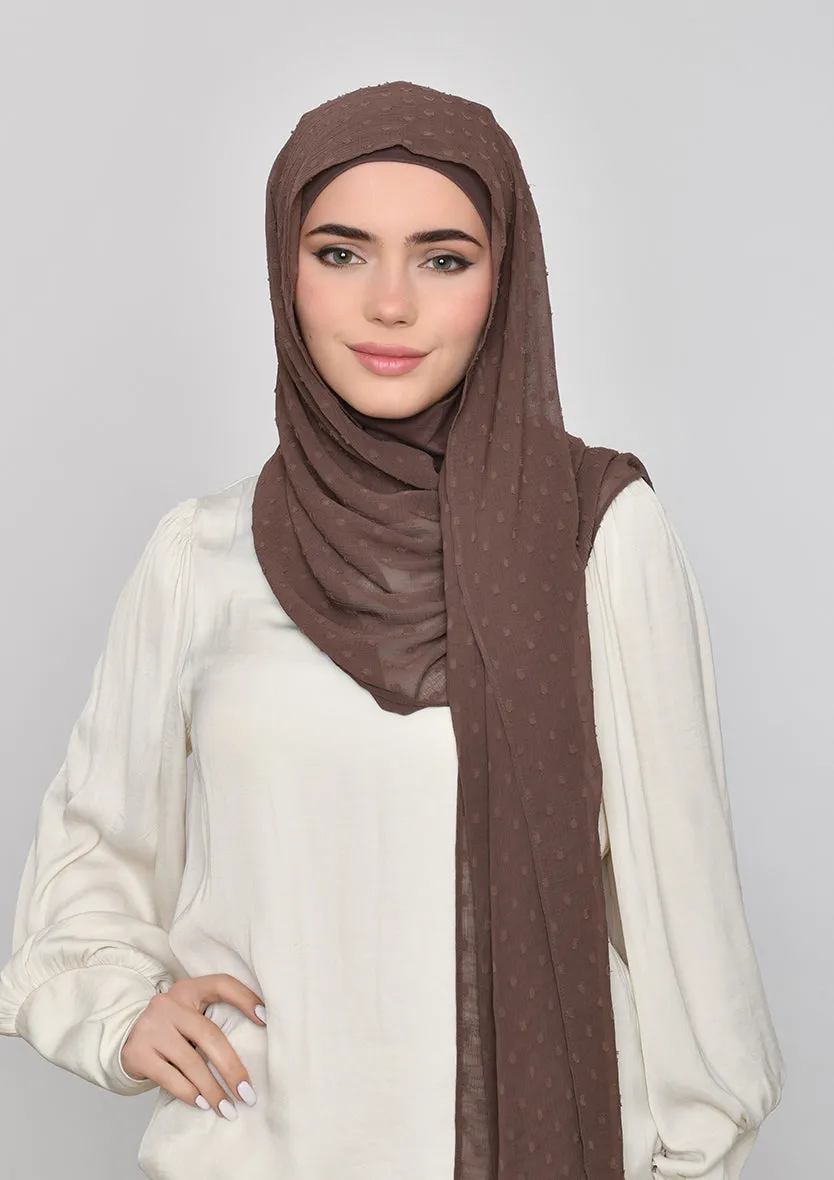 Chocolate-Plain Mosaic Butti Chiffon