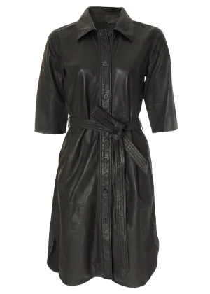 'Clare' Black Leather Dress
