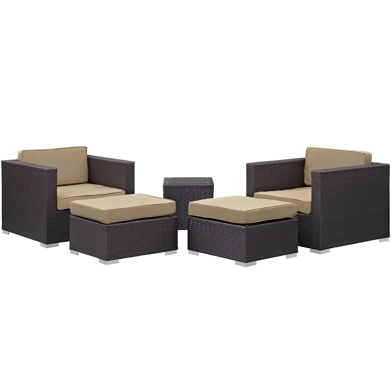 Convene 5 Piece Outdoor Patio Sectional Set Espresso Mocha EEI-1809-EXP-MOC-SET