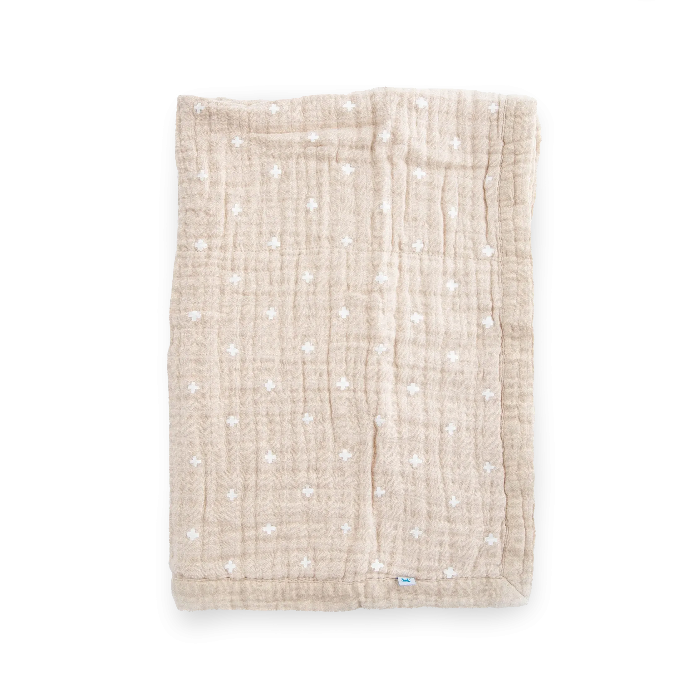 Cotton Muslin Baby Quilt - Taupe Cross