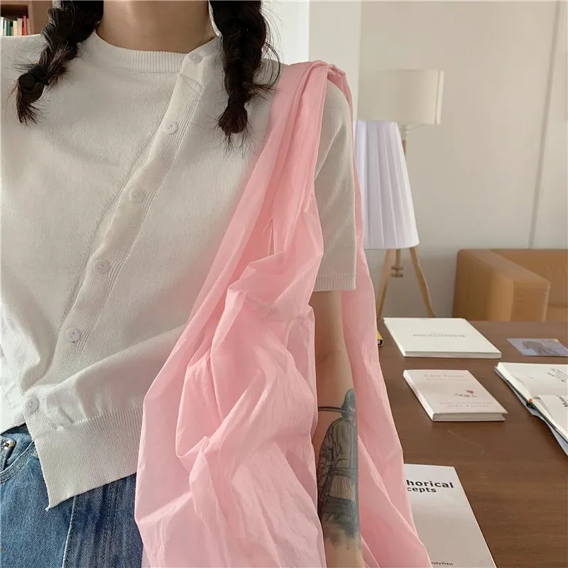 Diagonal Buttons Versatile Short Sleeved Thin Sweater