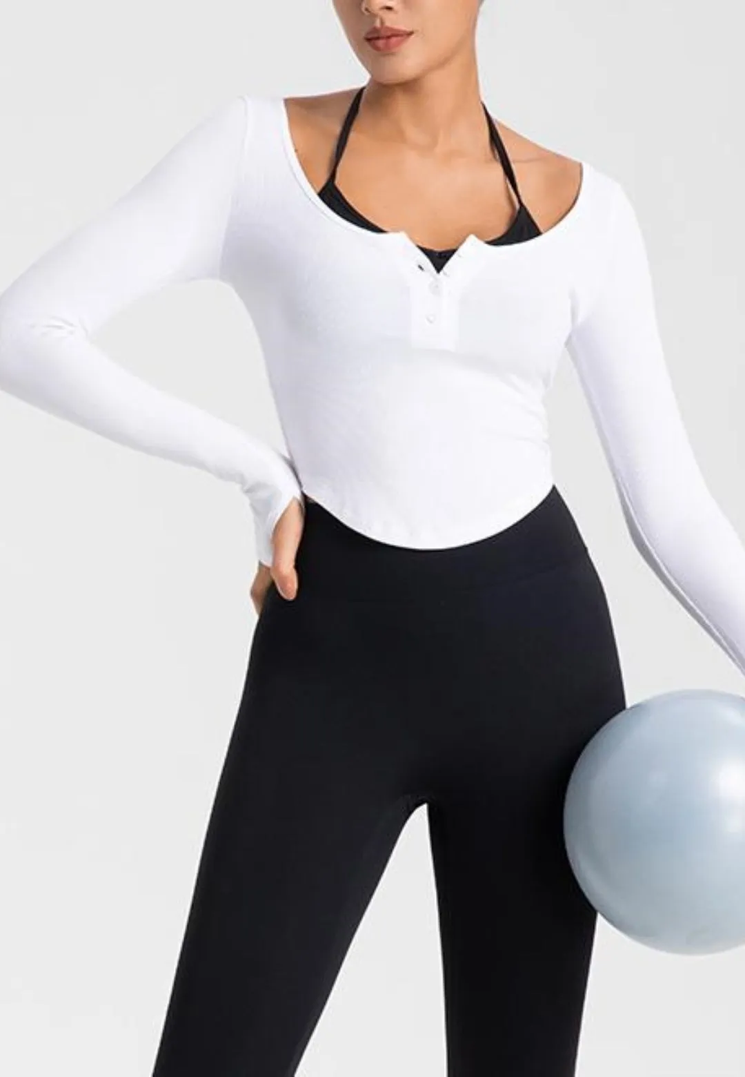 Double Layer Henley Crop Top by Anna-Kaci