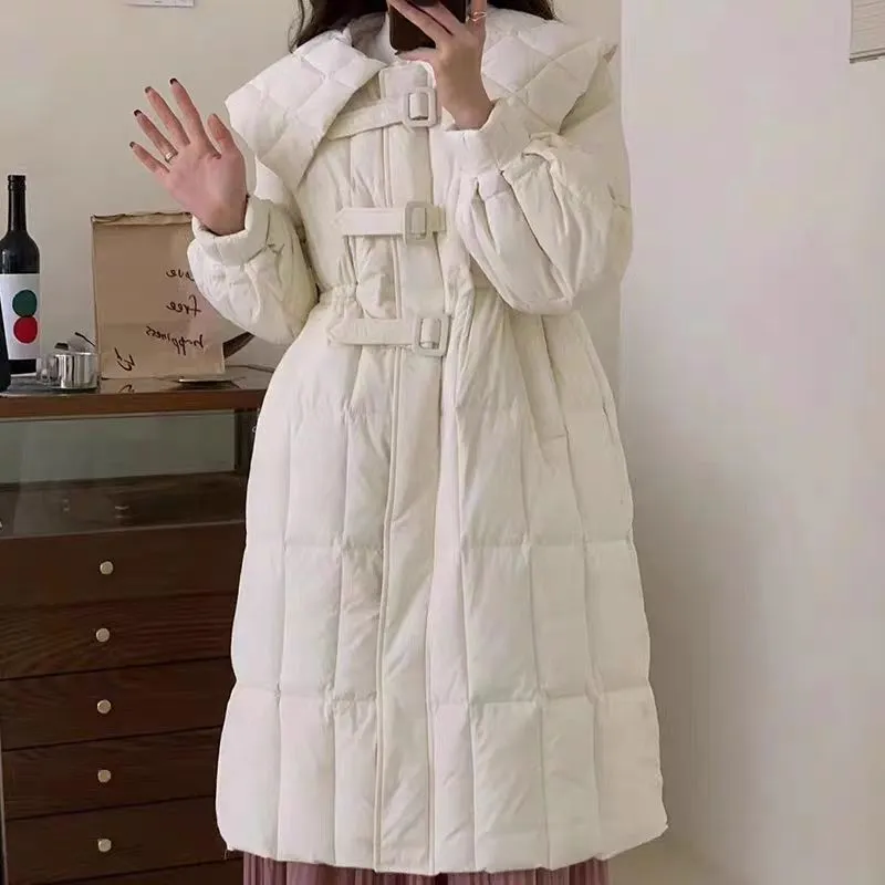 Down jacket women's winter 2023 new Korean version medium and long navy collar design sense foreign milk fufu jacket tide