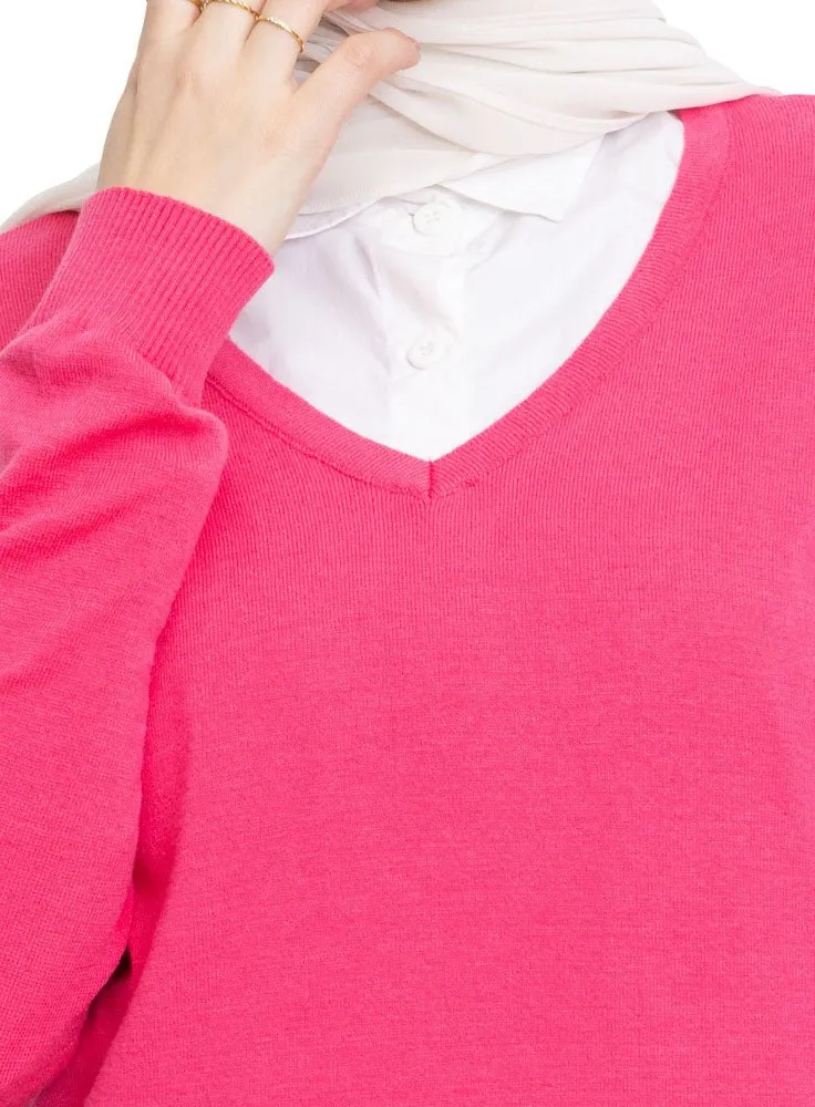 Flowery V-Neck Knit Pullover