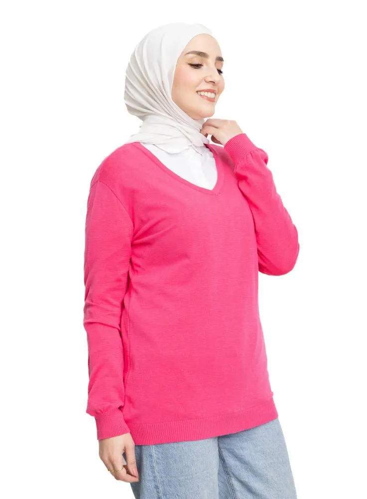 Flowery V-Neck Knit Pullover