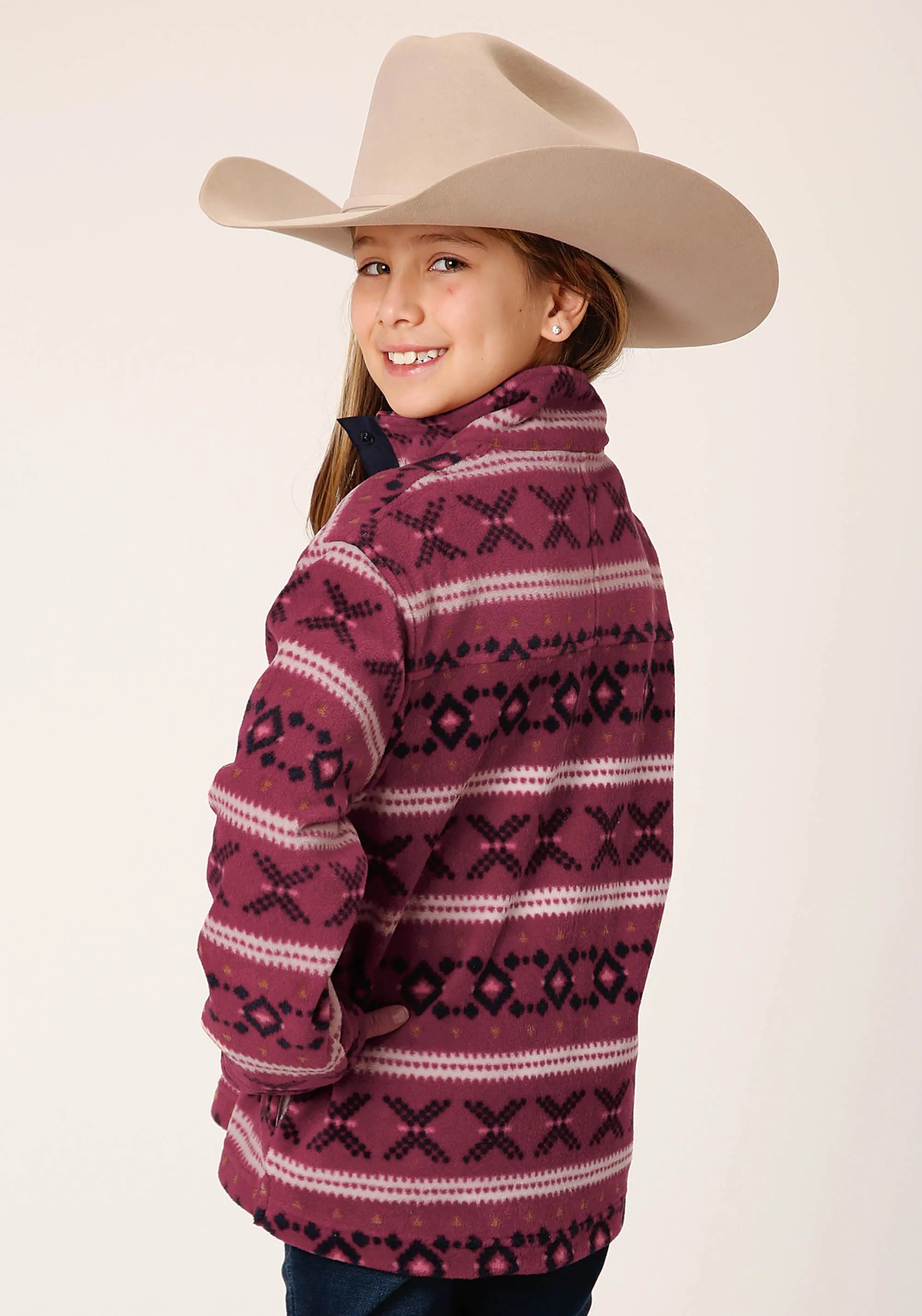 GIRLS WOMENS  RUSTY RED AZTEC PRINT POLAR FLEECE PULLOVER
