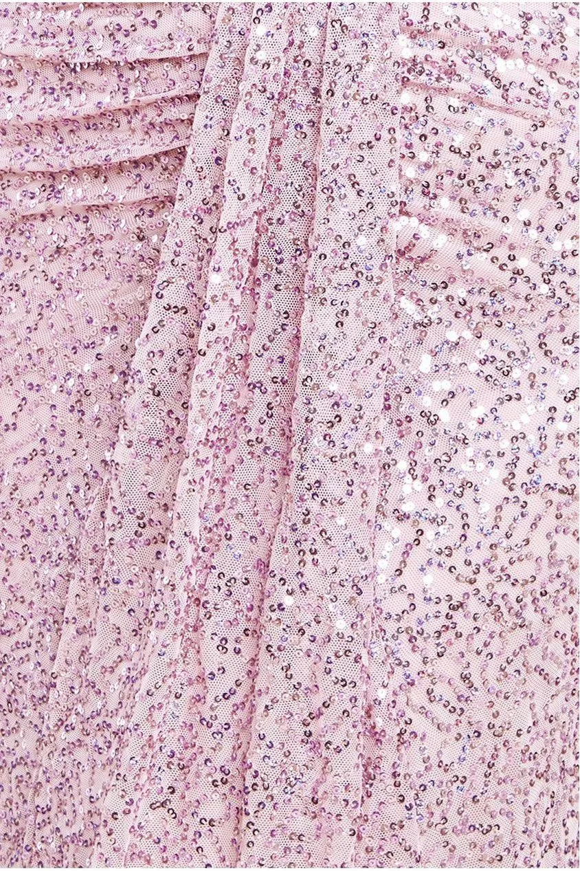 Goddiva Plunge V-Neck Sequin Maxi Dress - Blush