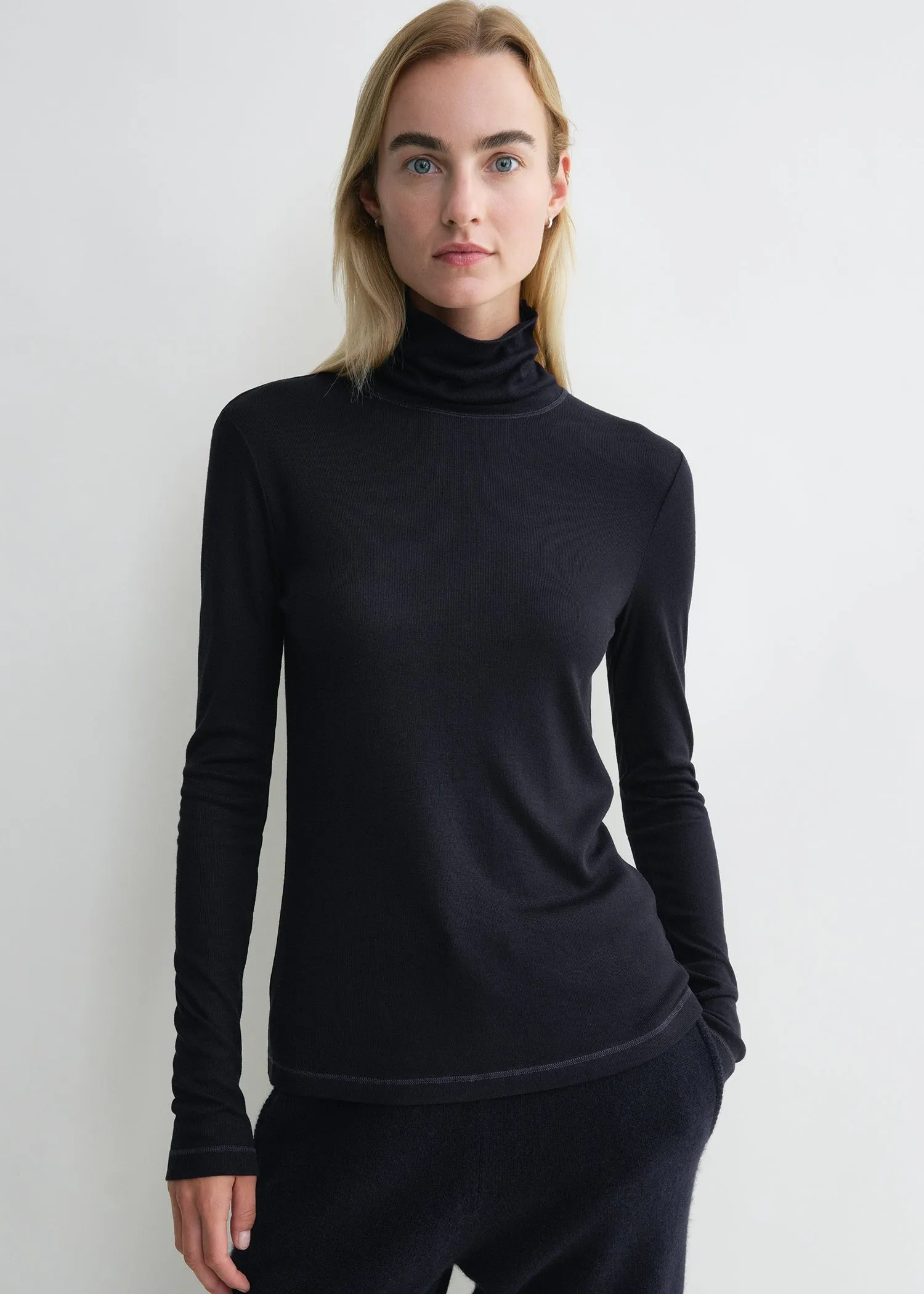 High-neck rib top navy