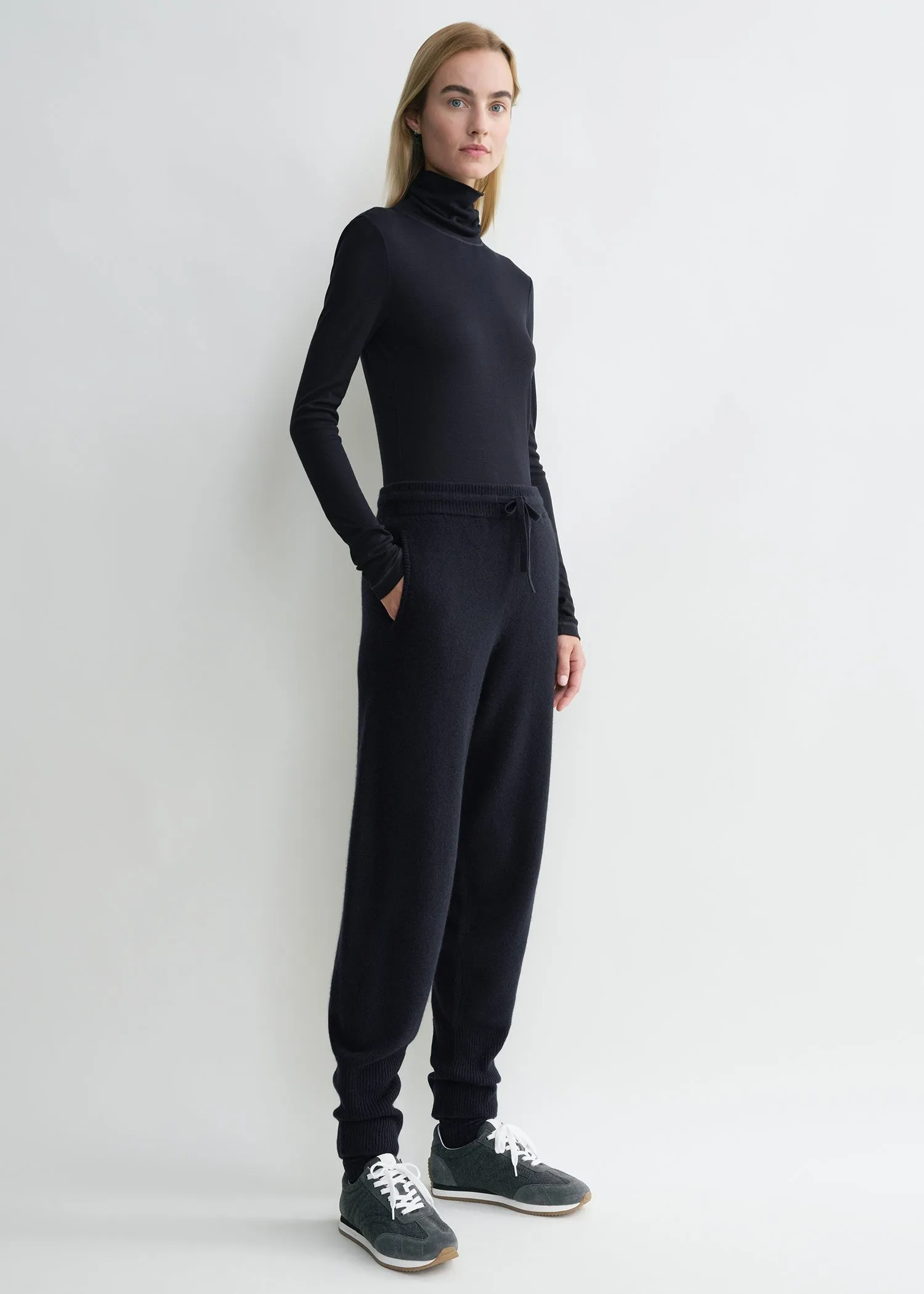 High-neck rib top navy