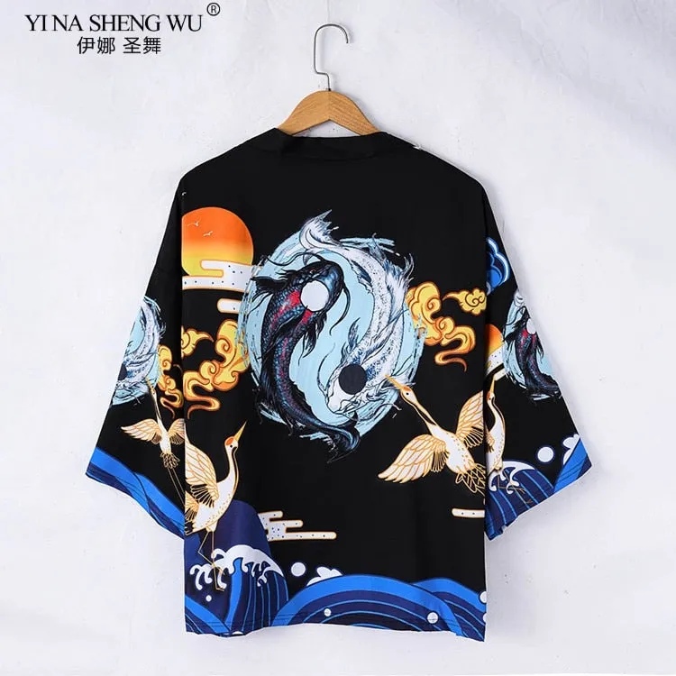 Japanese kimono cardigan men women haori yukata male samurai costume kimono jacket kimono shirt coat yukata haori Chinese robe