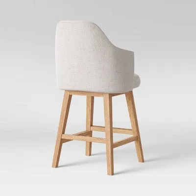 Kinston Swivel Curved Back Upholstered Counter Height Barstool Linen - Threshold