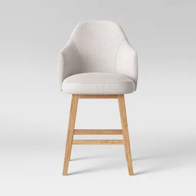 Kinston Swivel Curved Back Upholstered Counter Height Barstool Linen - Threshold