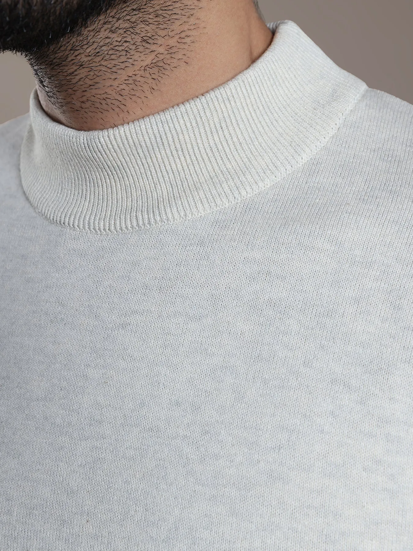 Knitted Cream Striped Regular Fit Full Sleeve Casual Pullover