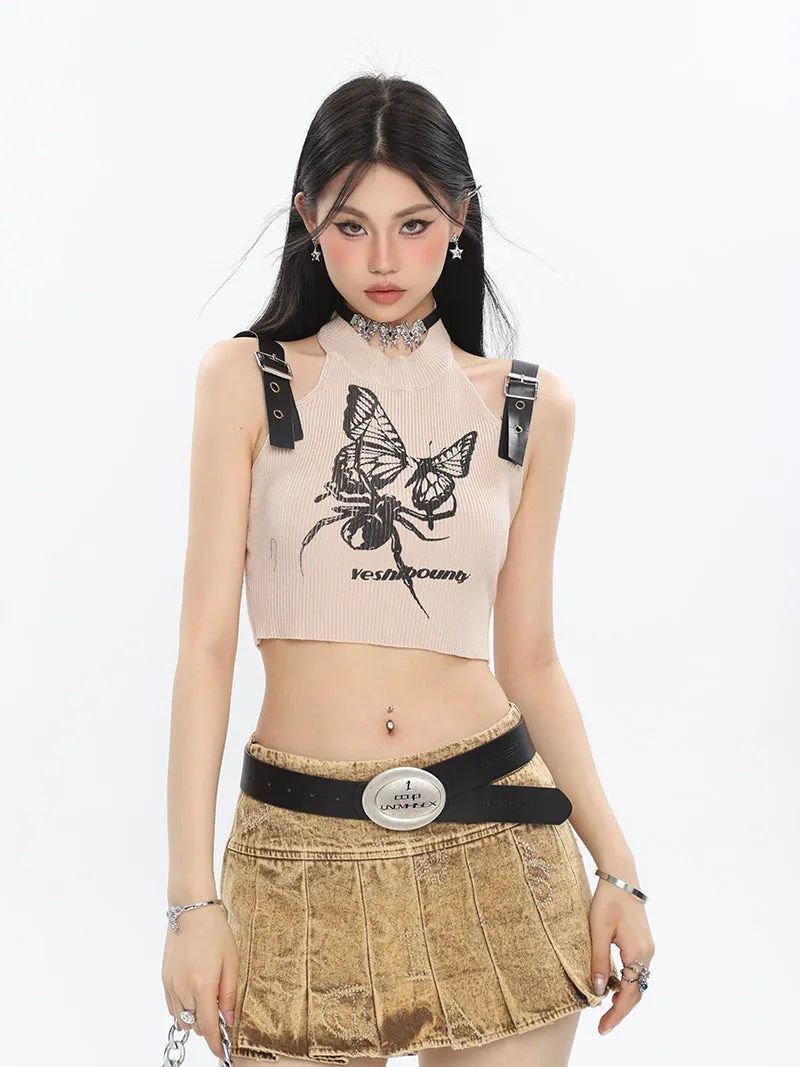Kora Washed Bleached Design Denim High Waist Pleated Short Mini Skirt