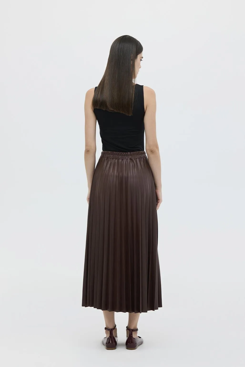 Leather Pleated Skirt Brown