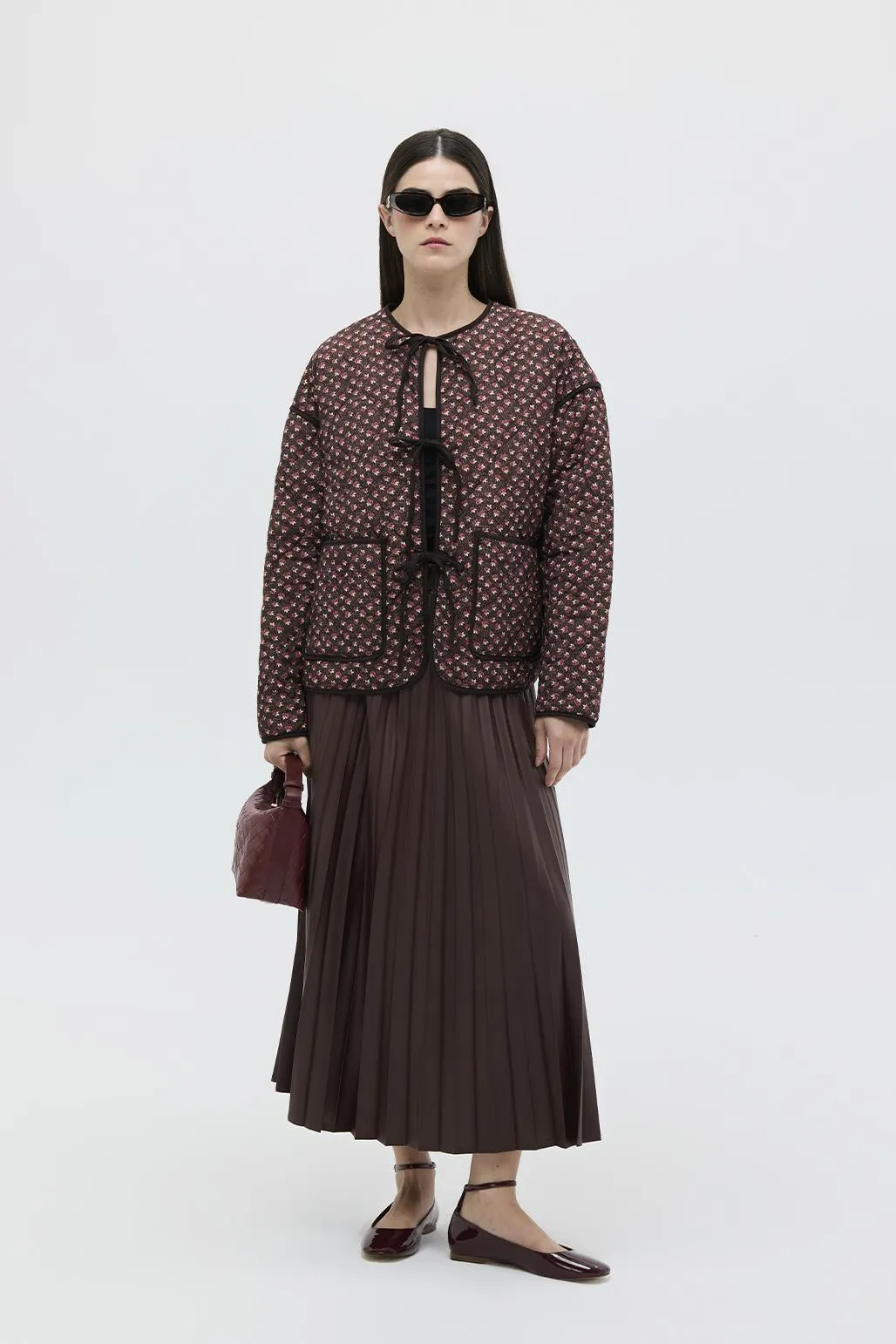 Leather Pleated Skirt Brown