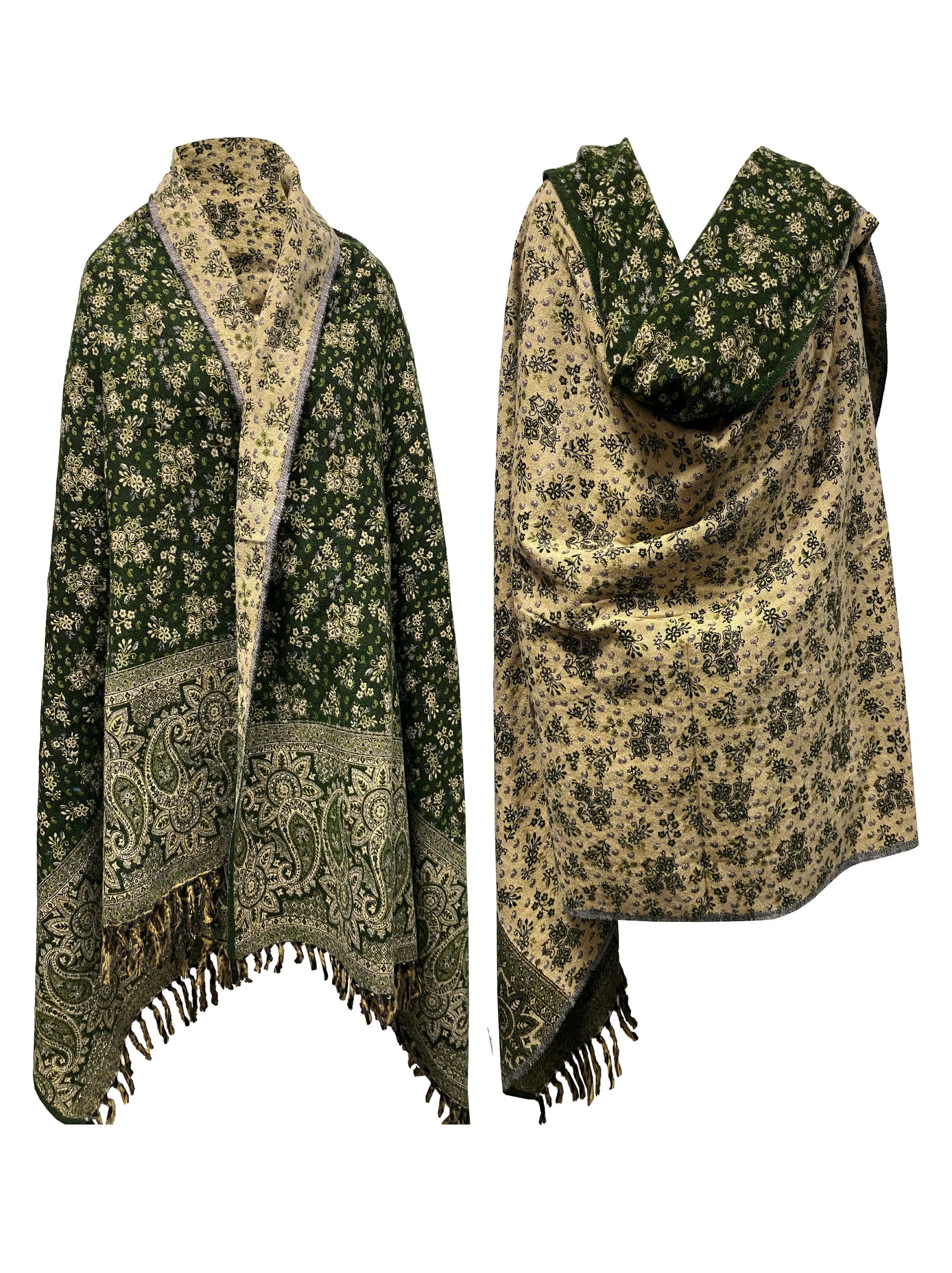 LUXURY HANDMADE soft GREEN beige colour Scarf Yak Wool comfortable scarf Blanket stole unisex Travel Wrap Meditation Soft Shawl special Gift