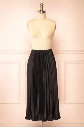 Mirys Black | Pleated Satin Midi Skirt