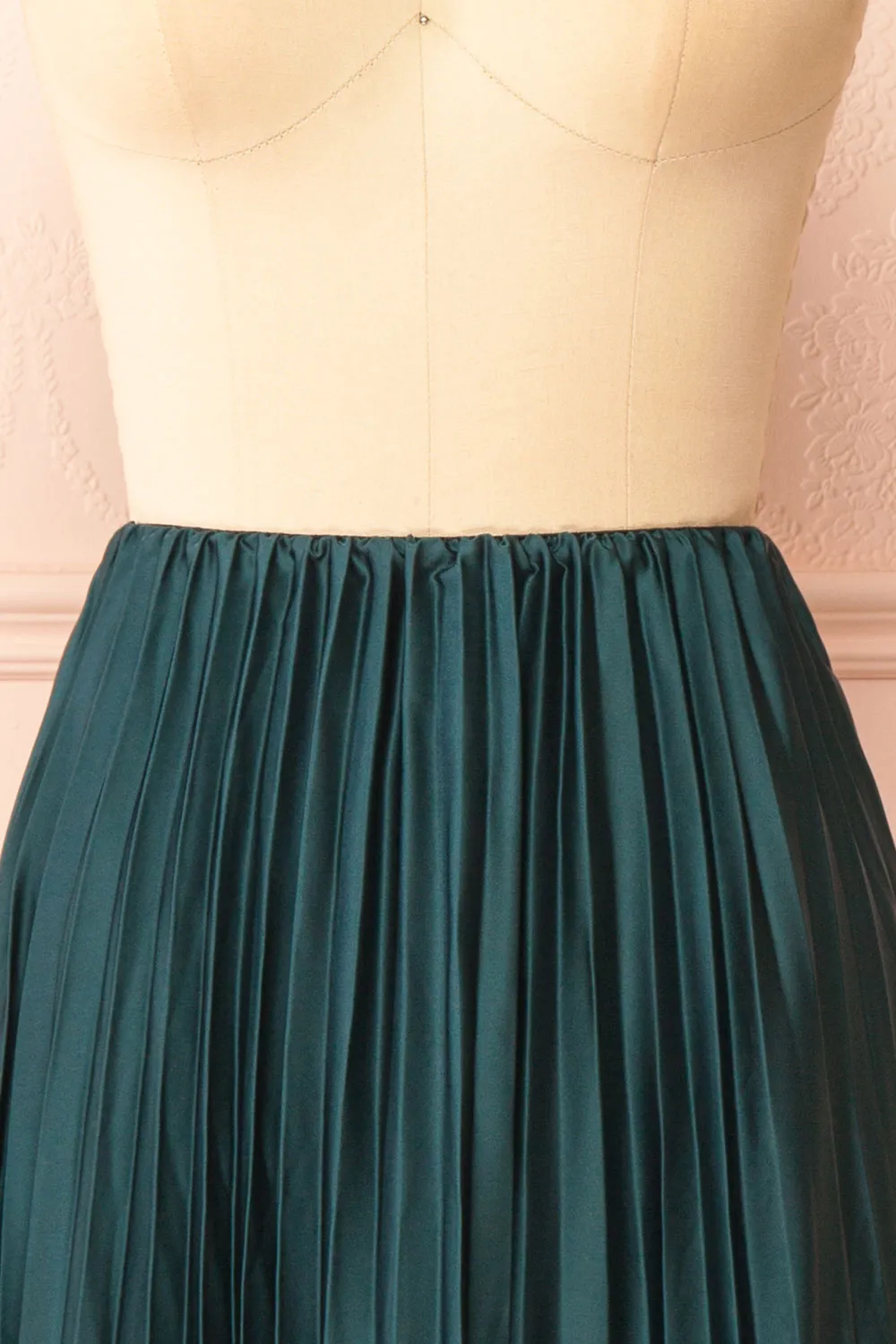 Mirys Green | Pleated Satin Midi Skirt
