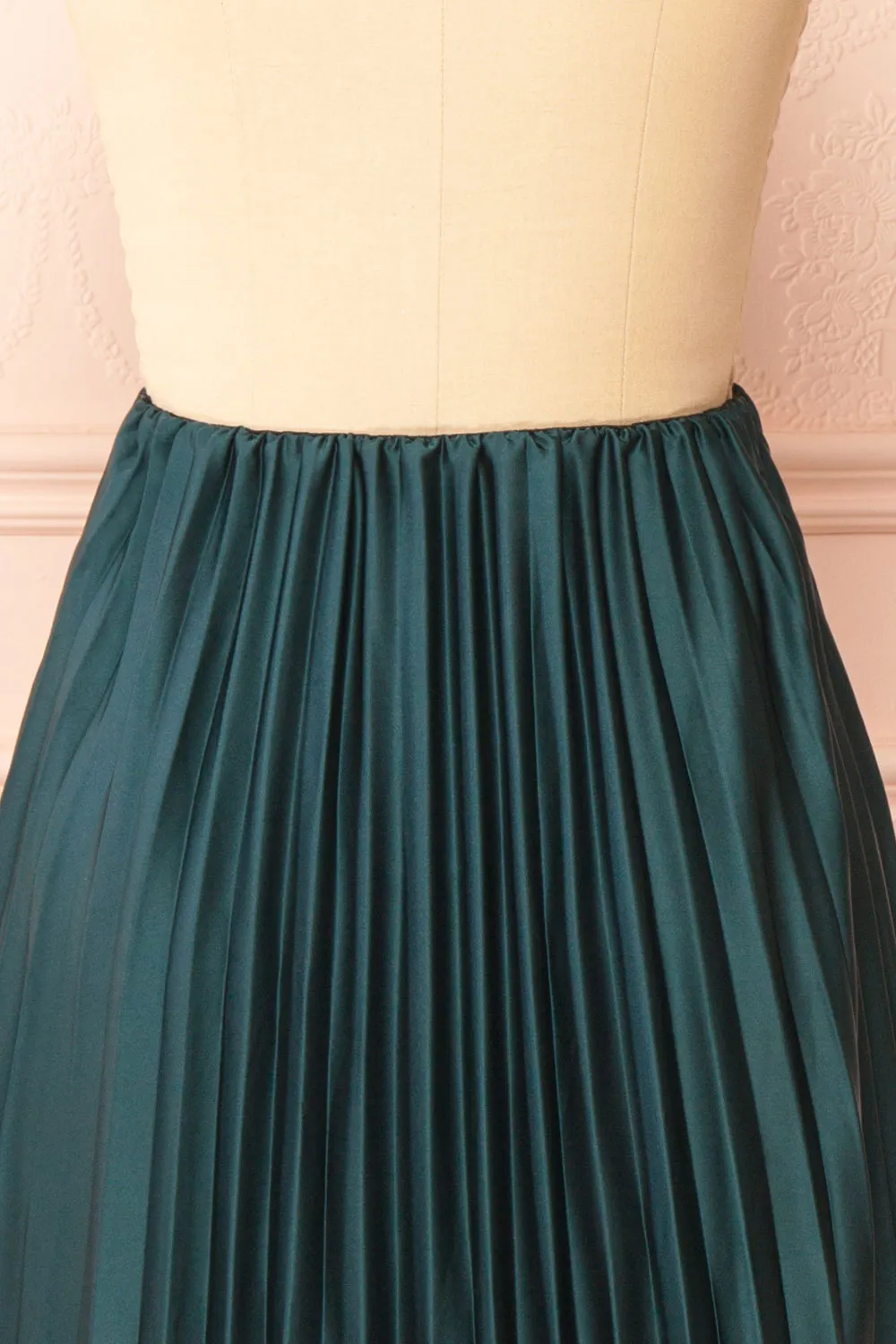 Mirys Green | Pleated Satin Midi Skirt